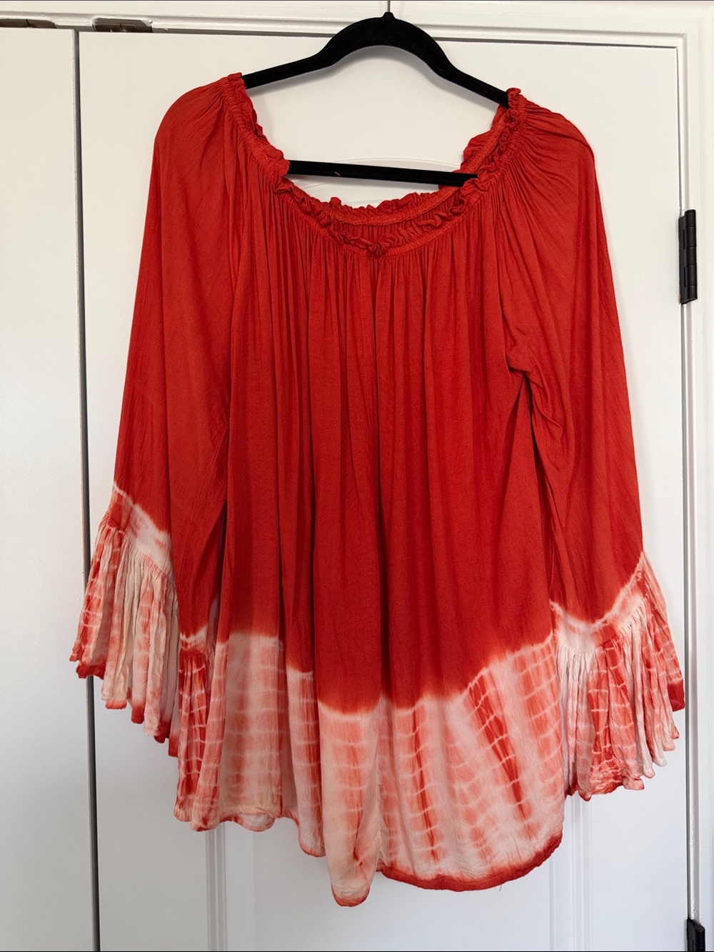 Boho Tie-Dye Peasant Blouse - Red by